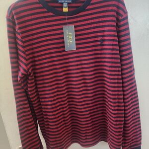 NWT LONG SLEEVE TOP SIZE XLARGE RED AND NAVY STRIPE BY POLO RALPH LAUREN